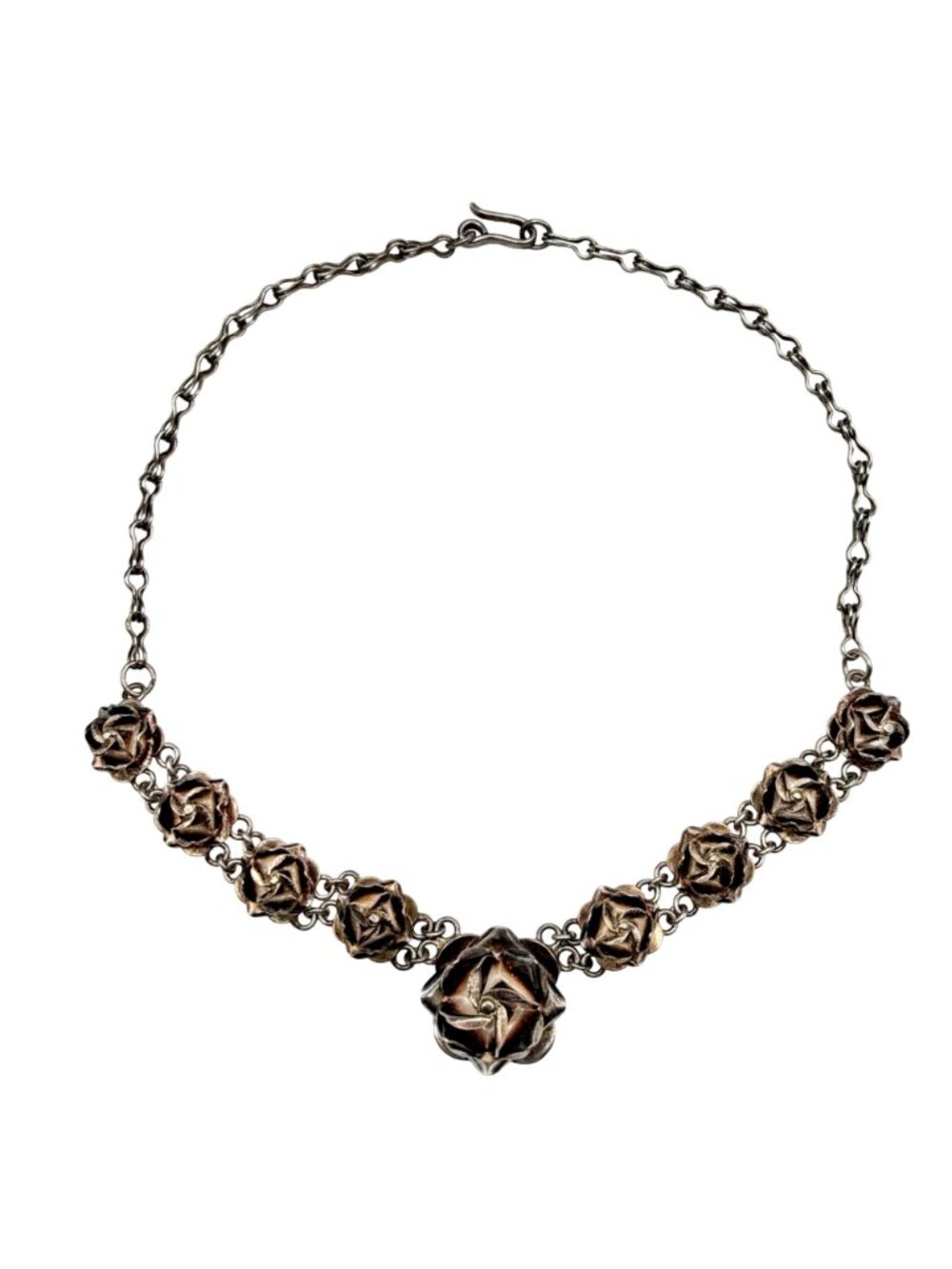 Vintage Taxco Silver Floral Rose Necklace Design 17 Inches Elegant Statement 50g - Picture 6 of 10